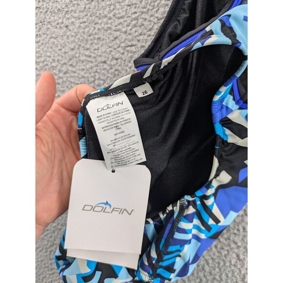 Dolfin Girls One Piece Blue Black and White Swimsuit sz 26 Training Competition - Picture 7 of 8